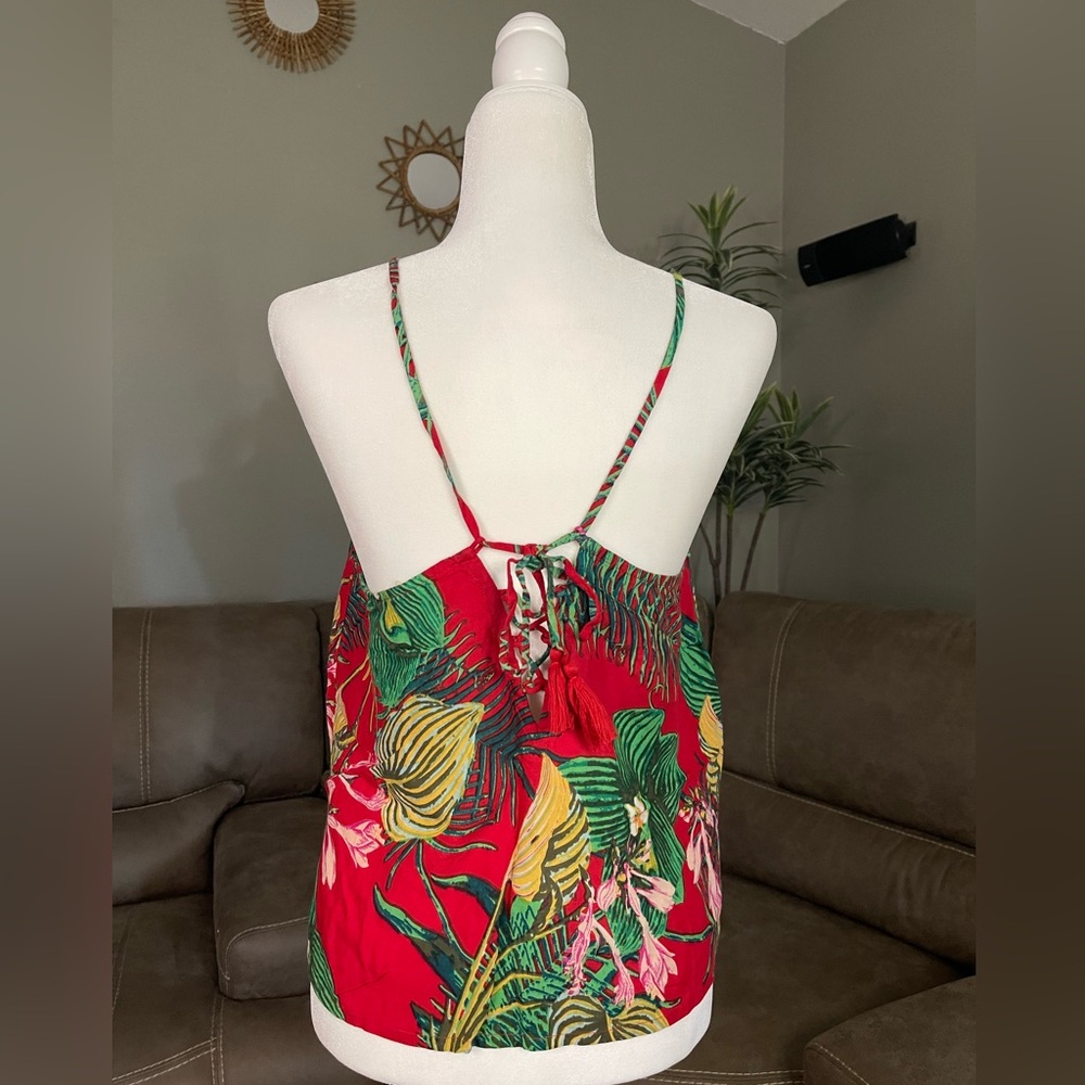 Vintage Roxy Red Tropical Top Sz M Summer Beach Party Vacation Boho LIKE NEW - Picture 3 of 8